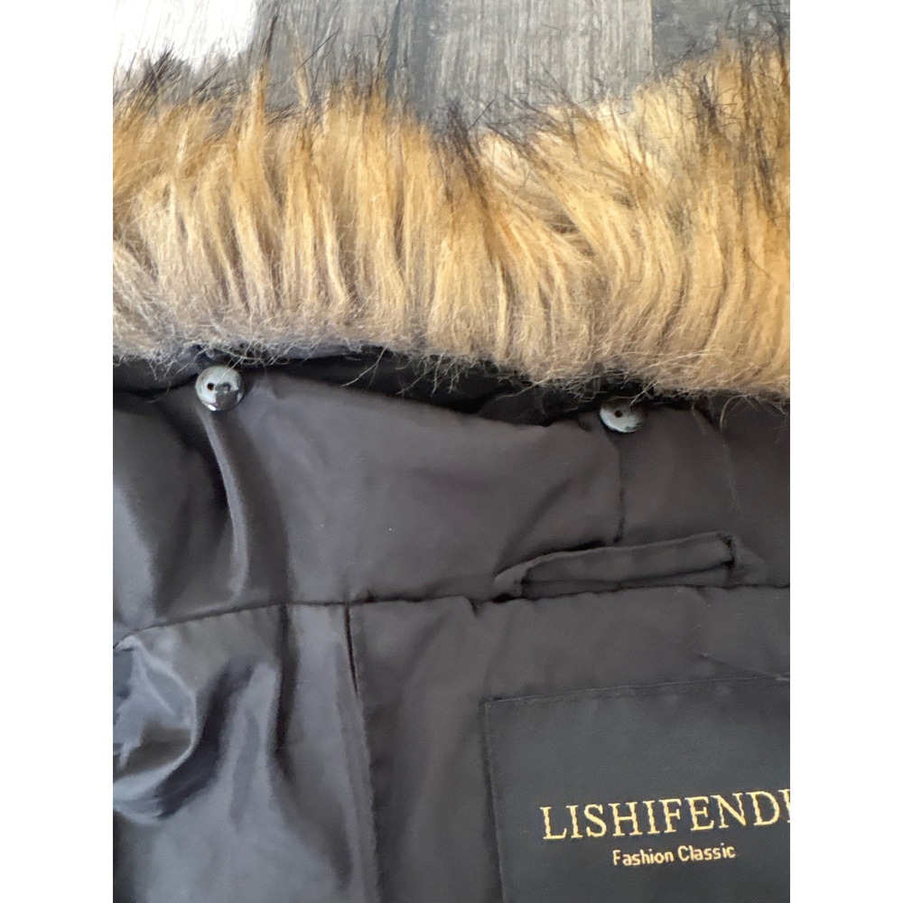 LISHIFENDI Women's Black‎ Puffer Coat with Faux Fur Hood Size M - Picture 9 of 11